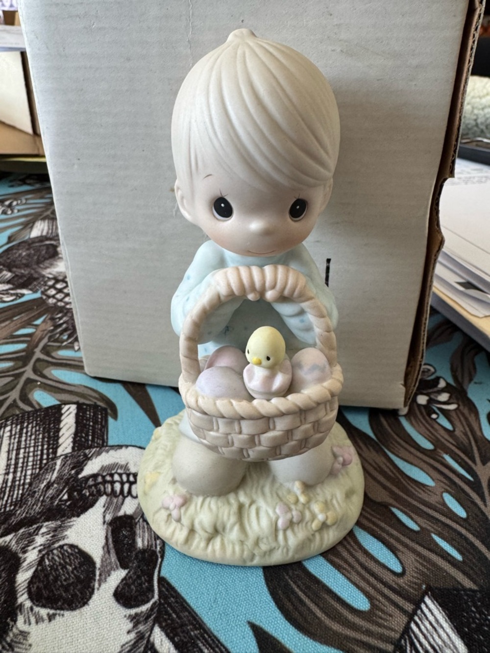 Precious Moments Pastel Figurine Boy with Easter Basket